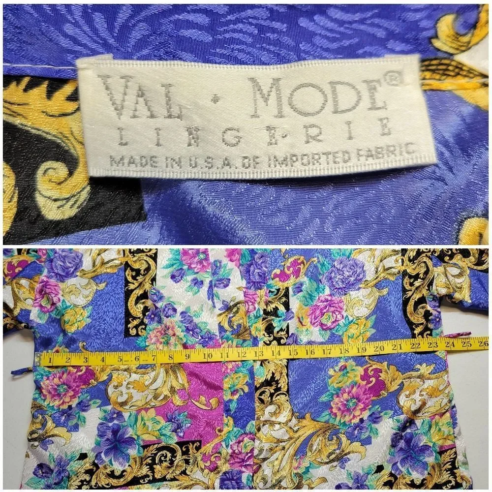 Vintage Satin Floral and Baroque Print Chemsie Slip Dress and Matching Robe Set